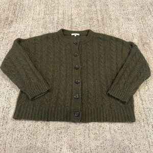Madewell Women's Pointelle Cable Cardigan Sweater Green Wool Blend